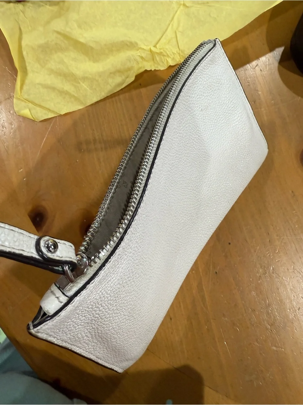 Michael Kors White Pebbled Leather Wristlet Clutch with Detachable Strap
